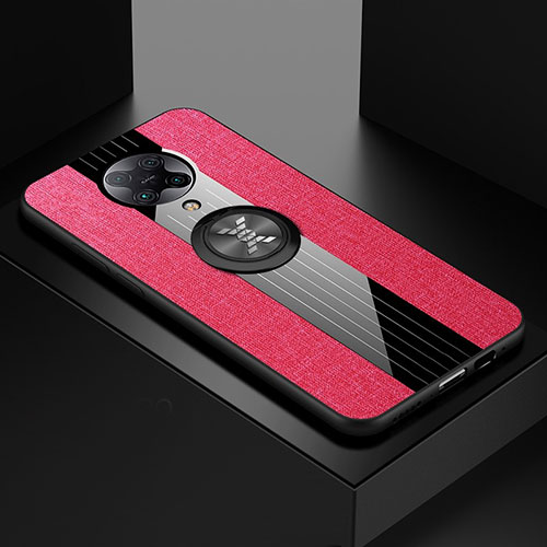 Ultra-thin Silicone Gel Soft Case Cover with Magnetic Finger Ring Stand T01 for Xiaomi Redmi K30 Pro 5G Hot Pink