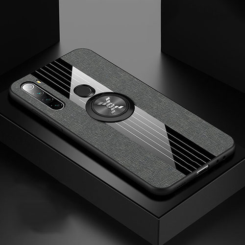 Ultra-thin Silicone Gel Soft Case Cover with Magnetic Finger Ring Stand T01 for Xiaomi Redmi Note 8 Gray