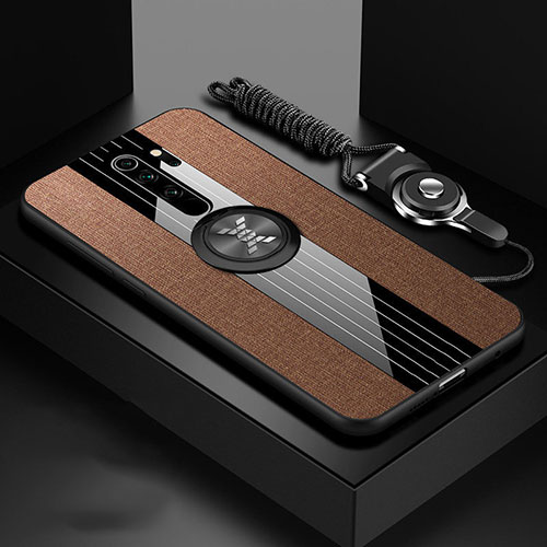 Ultra-thin Silicone Gel Soft Case Cover with Magnetic Finger Ring Stand T01 for Xiaomi Redmi Note 8 Pro Brown