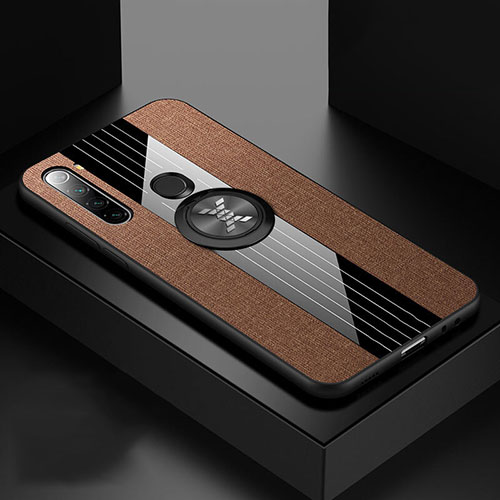 Ultra-thin Silicone Gel Soft Case Cover with Magnetic Finger Ring Stand T01 for Xiaomi Redmi Note 8T Brown