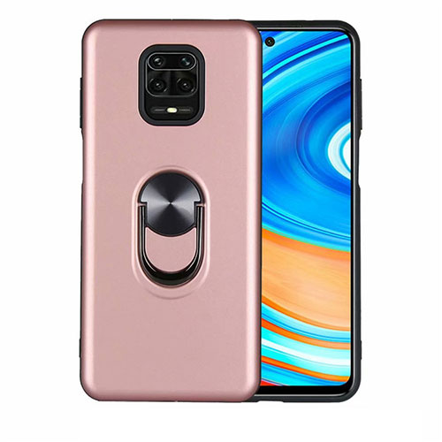 Ultra-thin Silicone Gel Soft Case Cover with Magnetic Finger Ring Stand T01 for Xiaomi Redmi Note 9 Pro Rose Gold