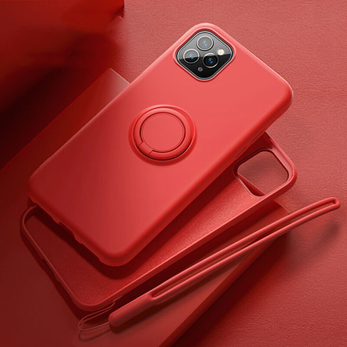 Ultra-thin Silicone Gel Soft Case Cover with Magnetic Finger Ring Stand T02 for Apple iPhone 11 Pro Red