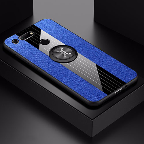 Ultra-thin Silicone Gel Soft Case Cover with Magnetic Finger Ring Stand T02 for Huawei Honor View 20 Blue