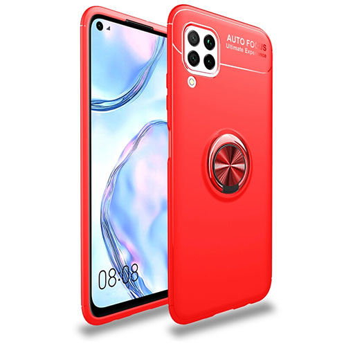 Ultra-thin Silicone Gel Soft Case Cover with Magnetic Finger Ring Stand T02 for Huawei Nova 7i Red