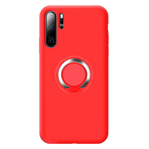 Ultra-thin Silicone Gel Soft Case Cover with Magnetic Finger Ring Stand T02 for Huawei P30 Pro New Edition Red