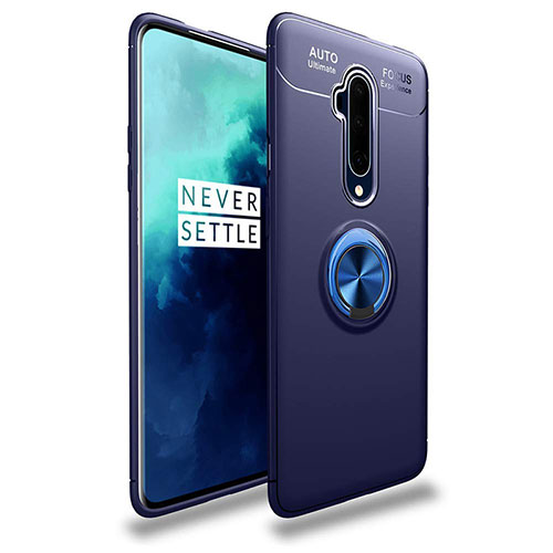 Ultra-thin Silicone Gel Soft Case Cover with Magnetic Finger Ring Stand T02 for OnePlus 7T Pro Blue