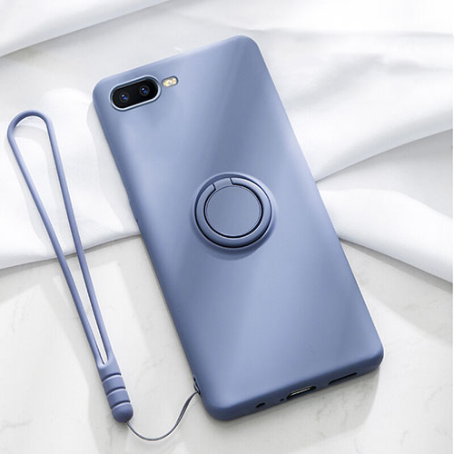 Ultra-thin Silicone Gel Soft Case Cover with Magnetic Finger Ring Stand T02 for Oppo K1 Purple