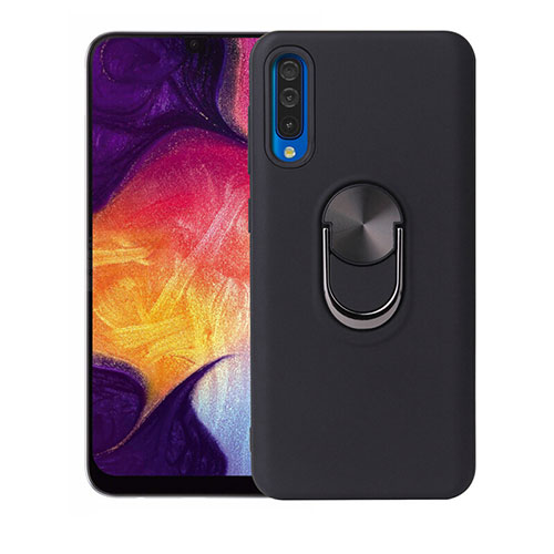 Ultra-thin Silicone Gel Soft Case Cover with Magnetic Finger Ring Stand T02 for Samsung Galaxy A70 Black