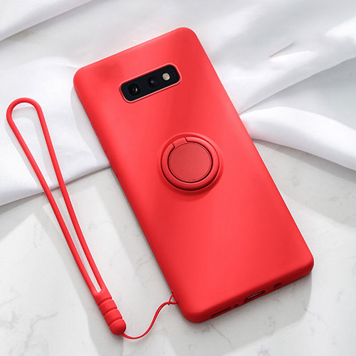 Ultra-thin Silicone Gel Soft Case Cover with Magnetic Finger Ring Stand T02 for Samsung Galaxy S10e Red