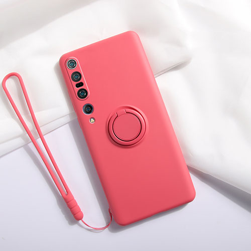 Ultra-thin Silicone Gel Soft Case Cover with Magnetic Finger Ring Stand T02 for Xiaomi Mi 10 Pro Red