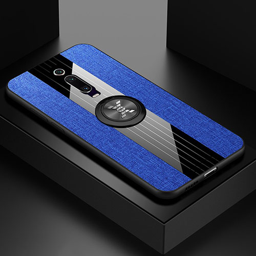 Ultra-thin Silicone Gel Soft Case Cover with Magnetic Finger Ring Stand T02 for Xiaomi Mi 9T Blue