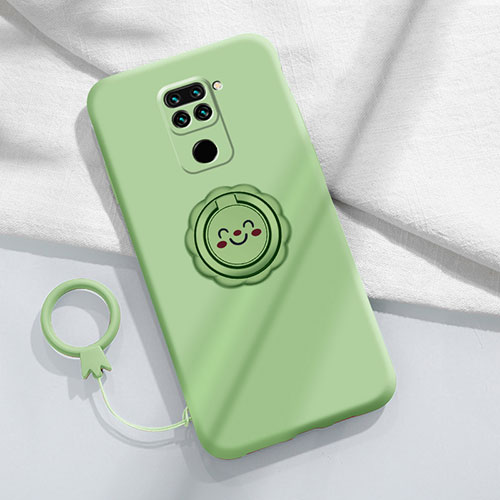 Ultra-thin Silicone Gel Soft Case Cover with Magnetic Finger Ring Stand T02 for Xiaomi Redmi 10X 4G Cyan