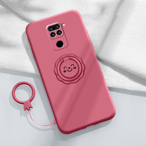 Ultra-thin Silicone Gel Soft Case Cover with Magnetic Finger Ring Stand T02 for Xiaomi Redmi 10X 4G Red Wine