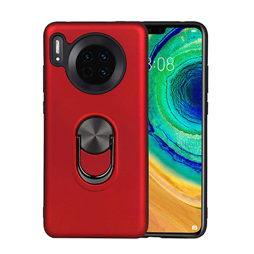 Ultra-thin Silicone Gel Soft Case Cover with Magnetic Finger Ring Stand T03 for Huawei Mate 30 Pro 5G Red