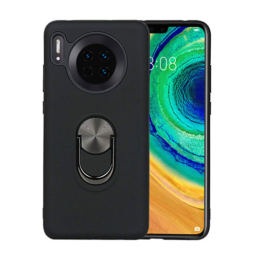 Ultra-thin Silicone Gel Soft Case Cover with Magnetic Finger Ring Stand T03 for Huawei Mate 30 Pro Black