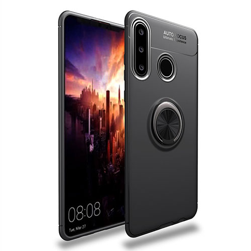 Ultra-thin Silicone Gel Soft Case Cover with Magnetic Finger Ring Stand T03 for Huawei Nova 4e Black