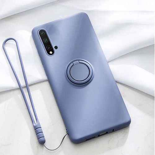 Ultra-thin Silicone Gel Soft Case Cover with Magnetic Finger Ring Stand T03 for Huawei Nova 5 Pro Purple