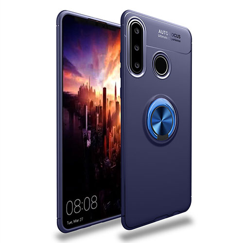 Ultra-thin Silicone Gel Soft Case Cover with Magnetic Finger Ring Stand T03 for Huawei P30 Lite Blue