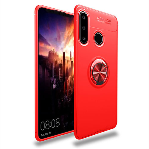 Ultra-thin Silicone Gel Soft Case Cover with Magnetic Finger Ring Stand T03 for Huawei P30 Lite New Edition Red