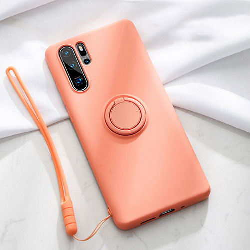 Ultra-thin Silicone Gel Soft Case Cover with Magnetic Finger Ring Stand T03 for Huawei P30 Pro Orange