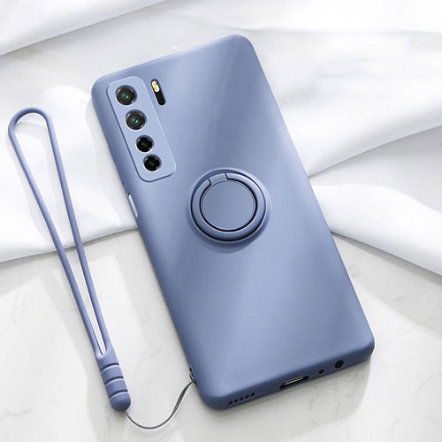 Ultra-thin Silicone Gel Soft Case Cover with Magnetic Finger Ring Stand T03 for Huawei P40 Lite 5G Purple