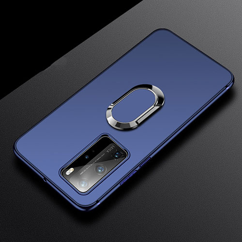 Ultra-thin Silicone Gel Soft Case Cover with Magnetic Finger Ring Stand T03 for Huawei P40 Pro Blue