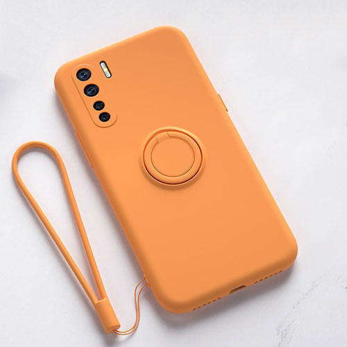 Ultra-thin Silicone Gel Soft Case Cover with Magnetic Finger Ring Stand T03 for Oppo A91 Orange