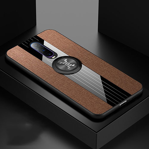 Ultra-thin Silicone Gel Soft Case Cover with Magnetic Finger Ring Stand T03 for Oppo RX17 Pro Brown