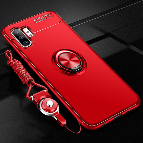 Ultra-thin Silicone Gel Soft Case Cover with Magnetic Finger Ring Stand T03 for Samsung Galaxy Note 10 Plus 5G Red