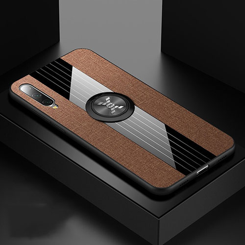 Ultra-thin Silicone Gel Soft Case Cover with Magnetic Finger Ring Stand T03 for Xiaomi Mi A3 Brown