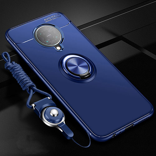 Ultra-thin Silicone Gel Soft Case Cover with Magnetic Finger Ring Stand T03 for Xiaomi Poco F2 Pro Blue