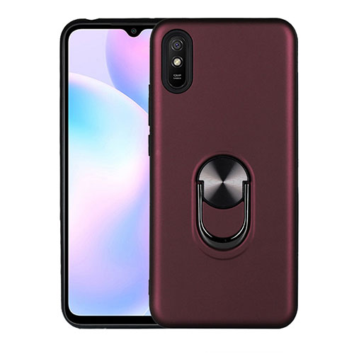 Ultra-thin Silicone Gel Soft Case Cover with Magnetic Finger Ring Stand T03 for Xiaomi Redmi 9A Red Wine