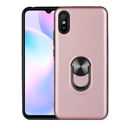 Ultra-thin Silicone Gel Soft Case Cover with Magnetic Finger Ring Stand T03 for Xiaomi Redmi 9i Rose Gold