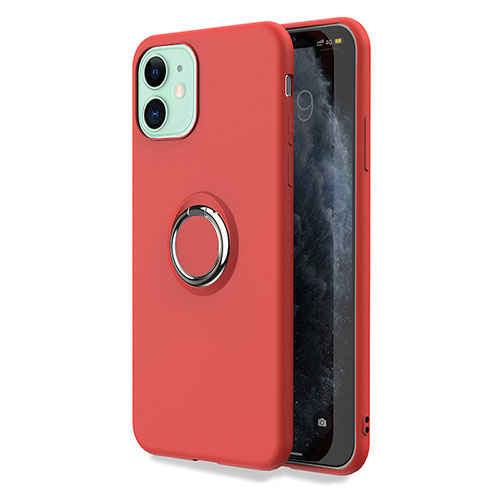 Ultra-thin Silicone Gel Soft Case Cover with Magnetic Finger Ring Stand T04 for Apple iPhone 11 Red