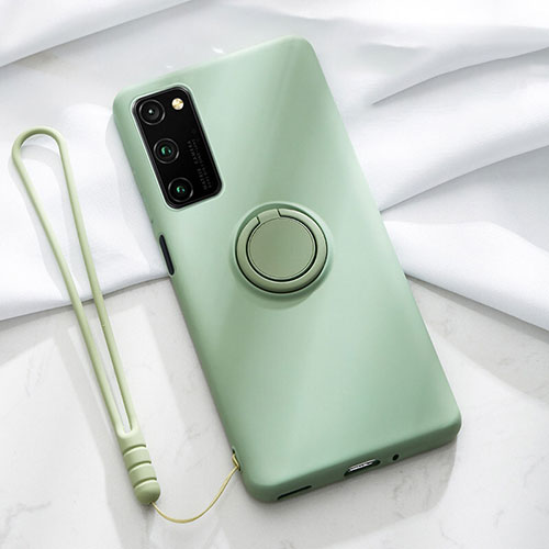 Ultra-thin Silicone Gel Soft Case Cover with Magnetic Finger Ring Stand T04 for Huawei Honor V30 Pro 5G Cyan