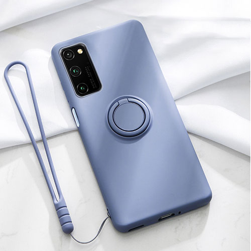 Ultra-thin Silicone Gel Soft Case Cover with Magnetic Finger Ring Stand T04 for Huawei Honor View 30 Pro 5G Purple