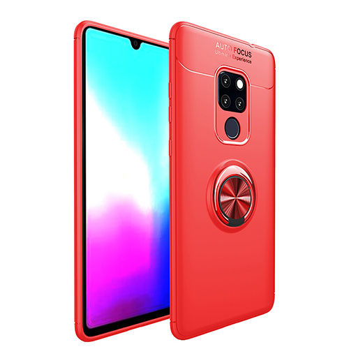 Ultra-thin Silicone Gel Soft Case Cover with Magnetic Finger Ring Stand T04 for Huawei Mate 20 X 5G Red