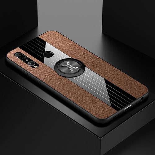 Ultra-thin Silicone Gel Soft Case Cover with Magnetic Finger Ring Stand T04 for Huawei P Smart+ Plus (2019) Brown