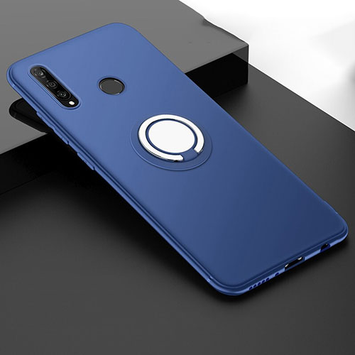 Ultra-thin Silicone Gel Soft Case Cover with Magnetic Finger Ring Stand T04 for Huawei P30 Lite Blue