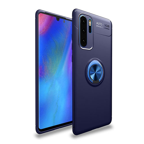 Ultra-thin Silicone Gel Soft Case Cover with Magnetic Finger Ring Stand T04 for Huawei P30 Pro New Edition Blue