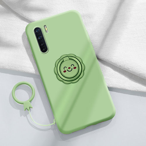 Ultra-thin Silicone Gel Soft Case Cover with Magnetic Finger Ring Stand T04 for Oppo Reno3 Cyan