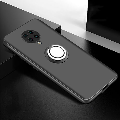 Ultra-thin Silicone Gel Soft Case Cover with Magnetic Finger Ring Stand T04 for Xiaomi Poco F2 Pro Black