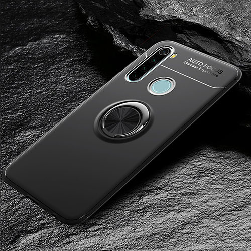 Ultra-thin Silicone Gel Soft Case Cover with Magnetic Finger Ring Stand T04 for Xiaomi Redmi Note 8T Black