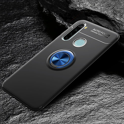 Ultra-thin Silicone Gel Soft Case Cover with Magnetic Finger Ring Stand T04 for Xiaomi Redmi Note 8T Blue and Black