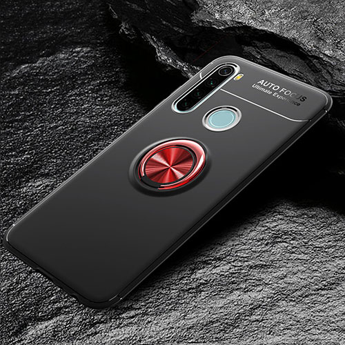 Ultra-thin Silicone Gel Soft Case Cover with Magnetic Finger Ring Stand T04 for Xiaomi Redmi Note 8T Red and Black