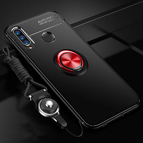 Ultra-thin Silicone Gel Soft Case Cover with Magnetic Finger Ring Stand T05 for Huawei Honor 10i Red and Black