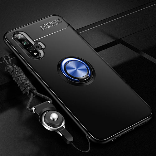 Ultra-thin Silicone Gel Soft Case Cover with Magnetic Finger Ring Stand T05 for Huawei Nova 5 Blue and Black