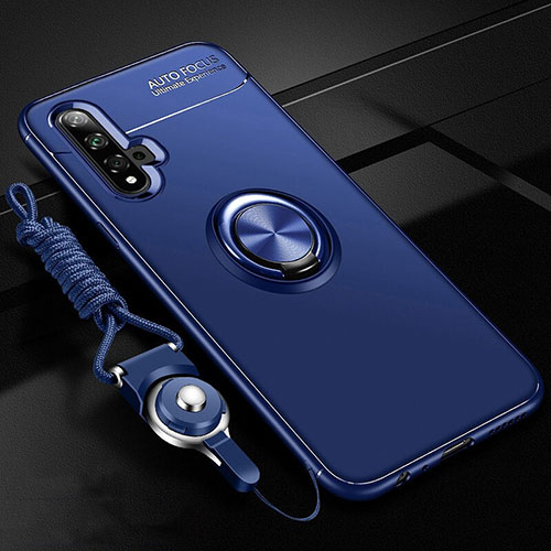 Ultra-thin Silicone Gel Soft Case Cover with Magnetic Finger Ring Stand T05 for Huawei Nova 5 Pro Blue