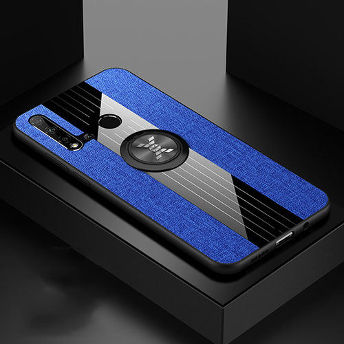 Ultra-thin Silicone Gel Soft Case Cover with Magnetic Finger Ring Stand T05 for Huawei P20 Lite (2019) Blue