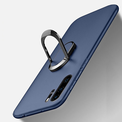 Ultra-thin Silicone Gel Soft Case Cover with Magnetic Finger Ring Stand T05 for Huawei P30 Pro New Edition Blue